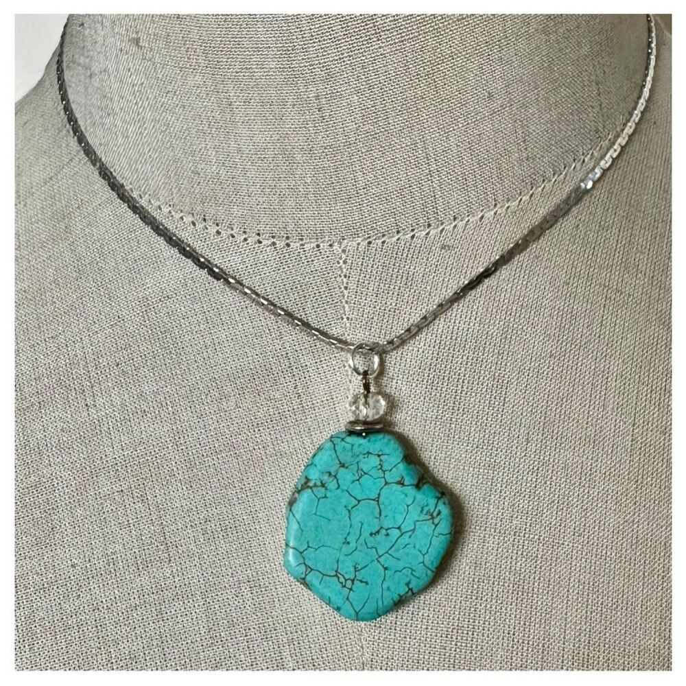 Danecraft Sterling Silver Chain with Turquoise-Look Pendant and Crystal Accent